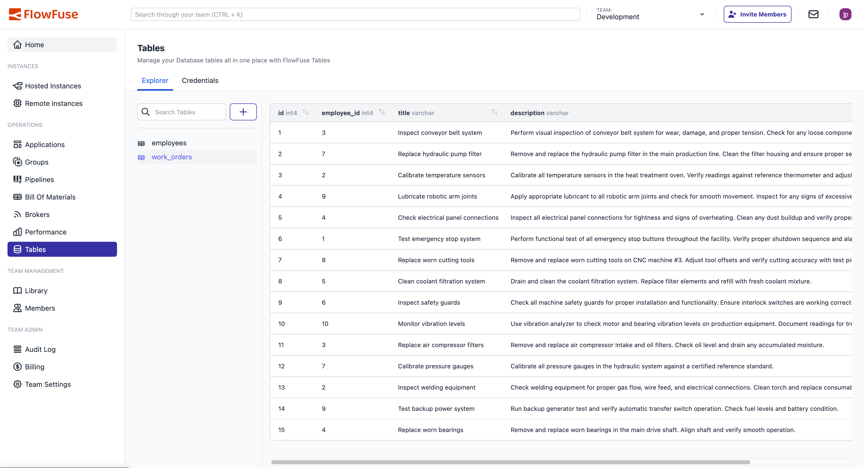 Screenshot of Tables Explorer